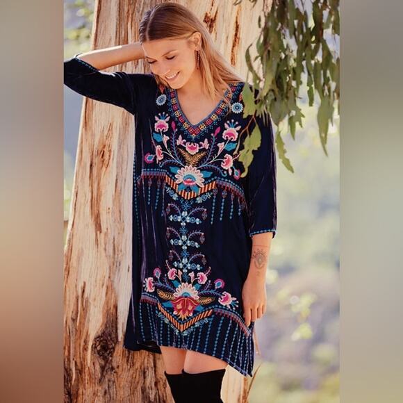 Johnny Was Delphine Velvet 3/4 Sleeve Drape Tunic Dress. - Picture 1 of 12